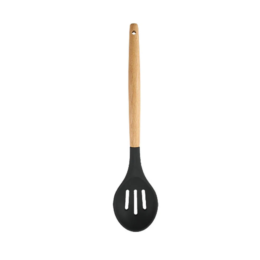 Silicone Kitchenware Utensils Set Black Non-stick Cookware Spatula Shovel Egg Beaters Wooden Handle Kitchen Cooking Tool Set