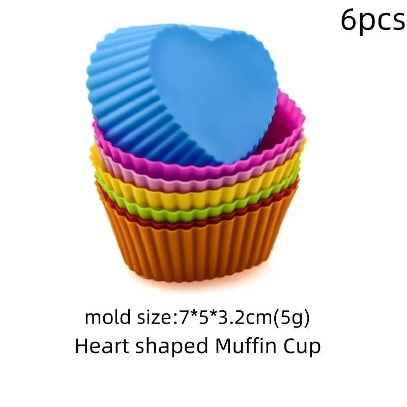 6/12PCS Silicone Muffin Mold Round Muffin Cup Heart Cake Baking Mold Kitchen Cooking Supplies Cake Decorating Tools