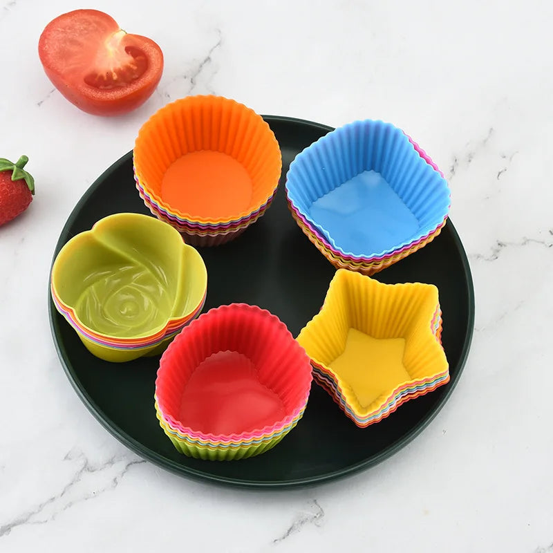 6/12PCS Silicone Muffin Mold Round Muffin Cup Heart Cake Baking Mold Kitchen Cooking Supplies Cake Decorating Tools