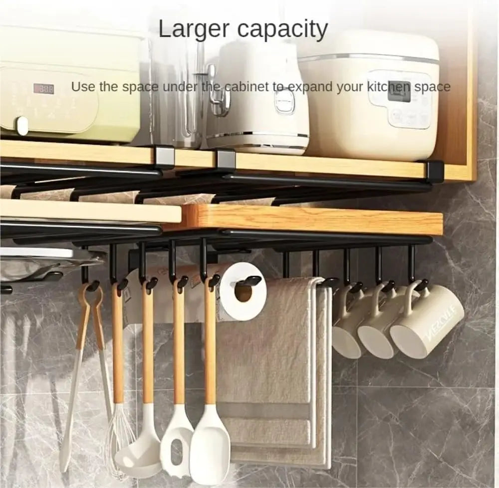 Kitchen Hanging Organizer Rack Hooks Under Cupboard Paper Towel Rags Hanger Cutting Board Pot Cover Holder Storage Shelf