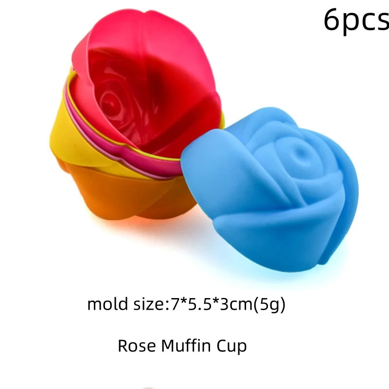 6/12PCS Silicone Muffin Mold Round Muffin Cup Heart Cake Baking Mold Kitchen Cooking Supplies Cake Decorating Tools