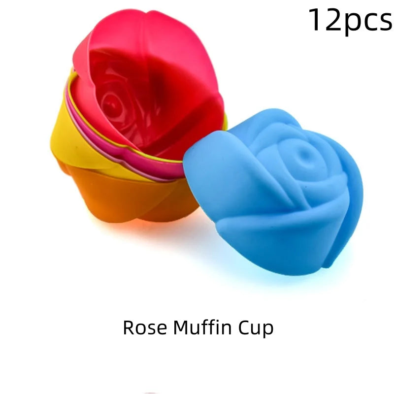 6/12PCS Silicone Muffin Mold Round Muffin Cup Heart Cake Baking Mold Kitchen Cooking Supplies Cake Decorating Tools