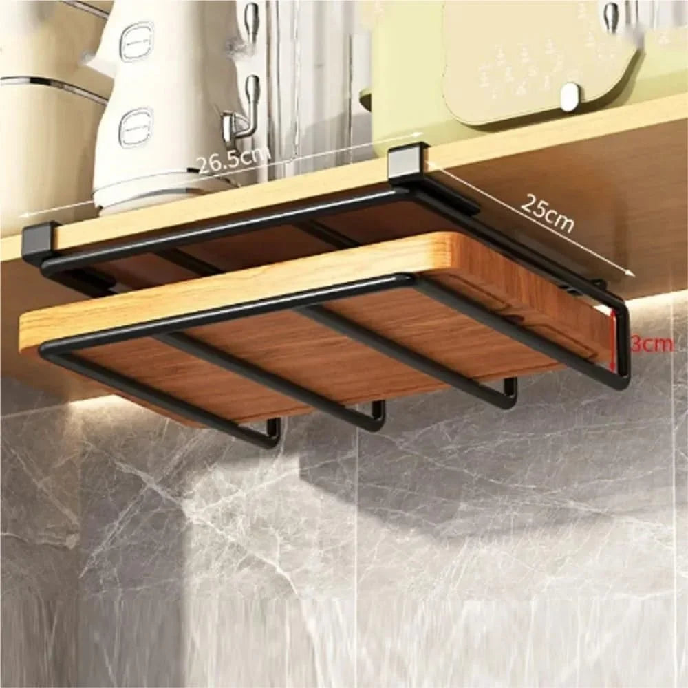 Kitchen Hanging Organizer Rack Hooks Under Cupboard Paper Towel Rags Hanger Cutting Board Pot Cover Holder Storage Shelf