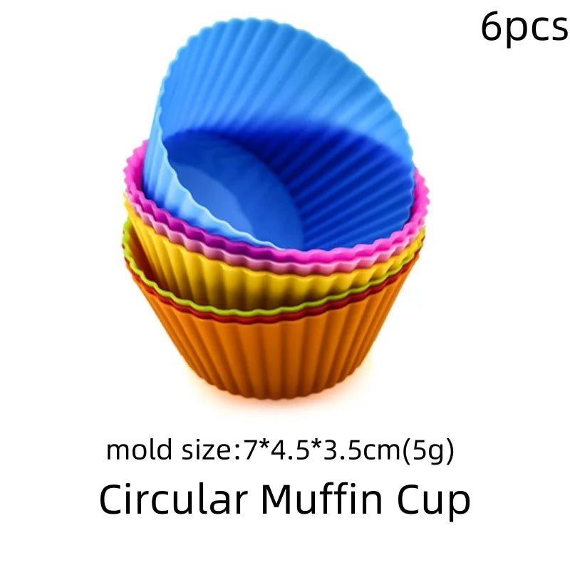 6/12PCS Silicone Muffin Mold Round Muffin Cup Heart Cake Baking Mold Kitchen Cooking Supplies Cake Decorating Tools