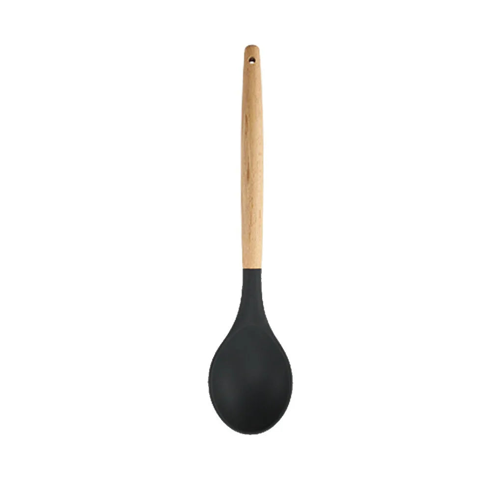 Silicone Kitchenware Utensils Set Black Non-stick Cookware Spatula Shovel Egg Beaters Wooden Handle Kitchen Cooking Tool Set