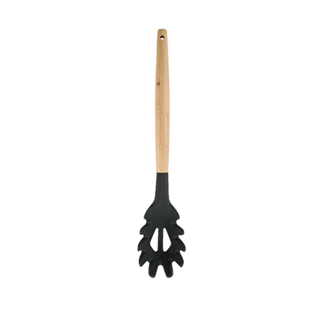 Silicone Kitchenware Utensils Set Black Non-stick Cookware Spatula Shovel Egg Beaters Wooden Handle Kitchen Cooking Tool Set
