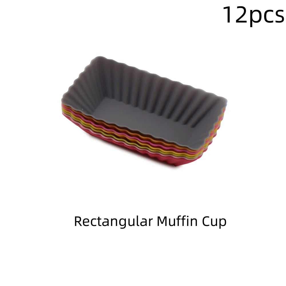 6/12PCS Silicone Muffin Mold Round Muffin Cup Heart Cake Baking Mold Kitchen Cooking Supplies Cake Decorating Tools