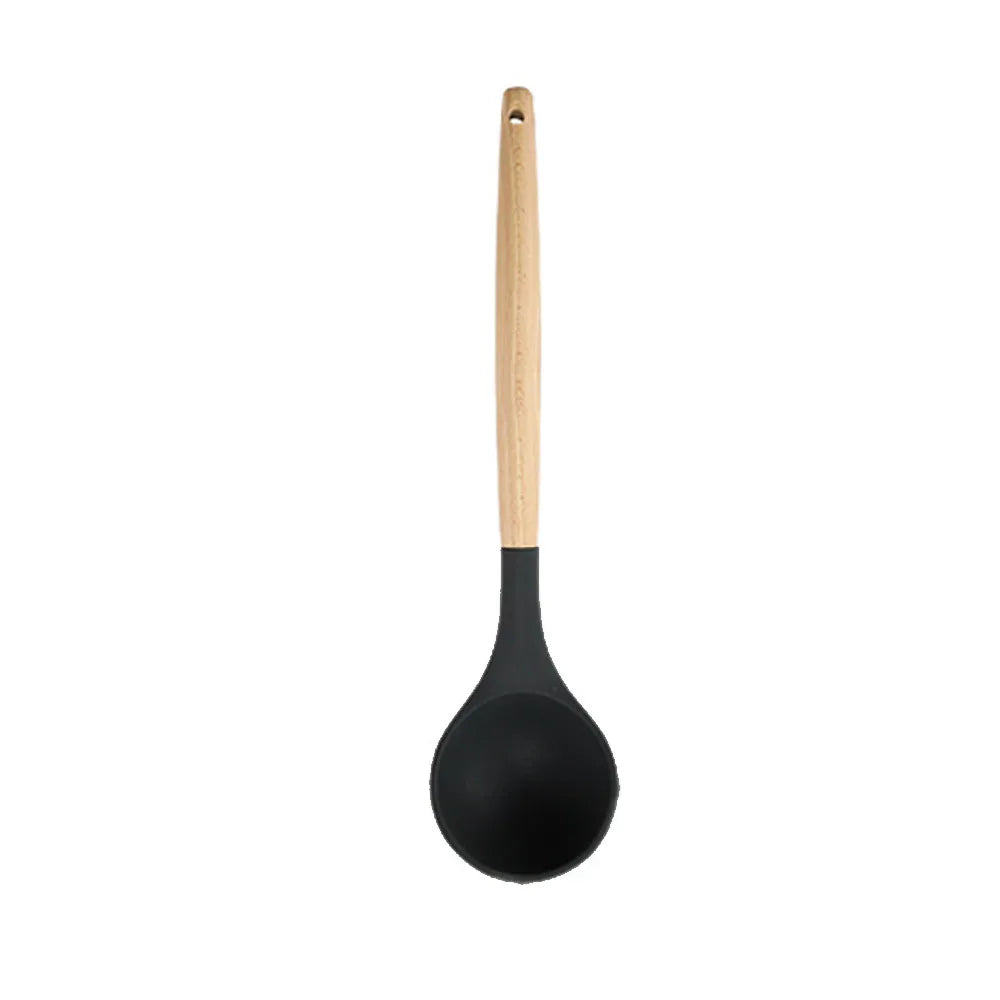 Silicone Kitchenware Utensils Set Black Non-stick Cookware Spatula Shovel Egg Beaters Wooden Handle Kitchen Cooking Tool Set