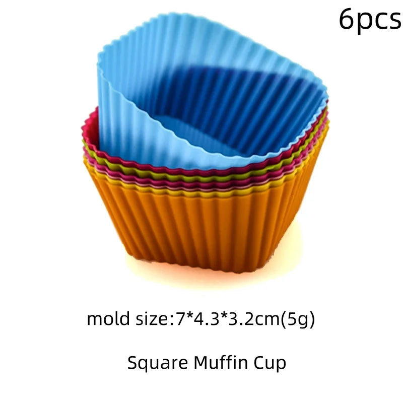 6/12PCS Silicone Muffin Mold Round Muffin Cup Heart Cake Baking Mold Kitchen Cooking Supplies Cake Decorating Tools