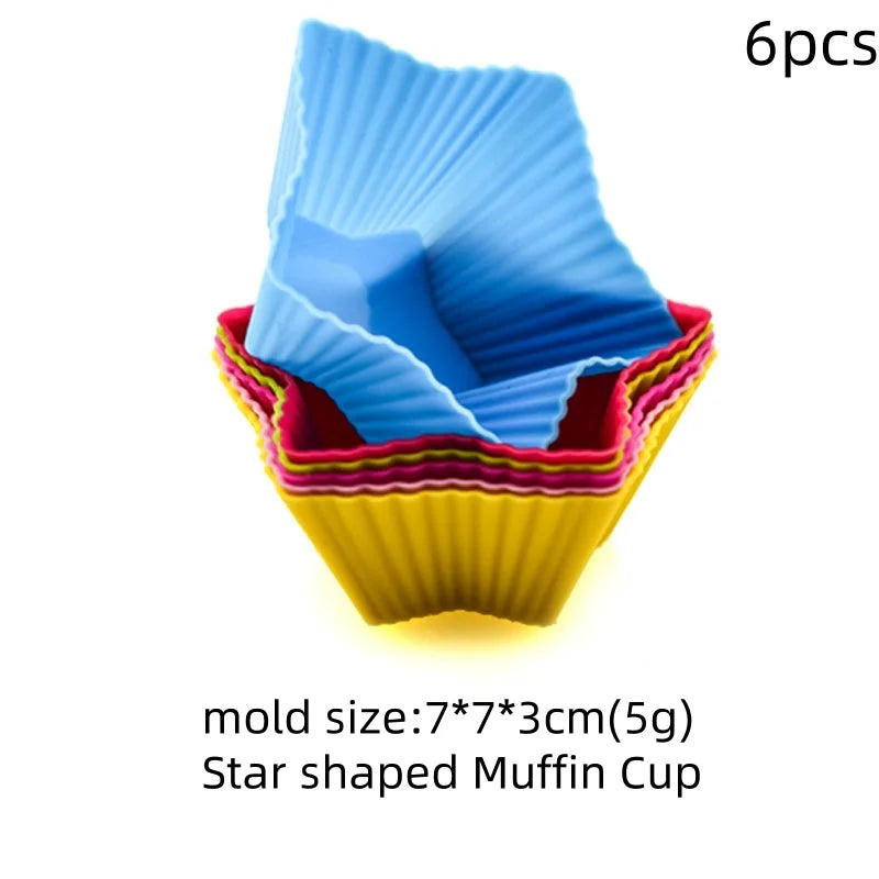 6/12PCS Silicone Muffin Mold Round Muffin Cup Heart Cake Baking Mold Kitchen Cooking Supplies Cake Decorating Tools
