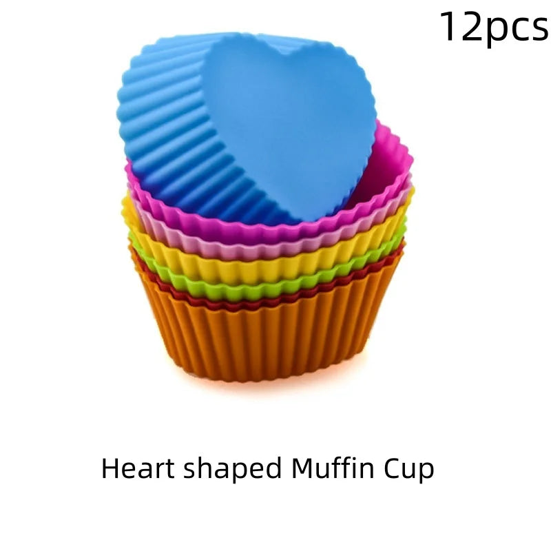 6/12PCS Silicone Muffin Mold Round Muffin Cup Heart Cake Baking Mold Kitchen Cooking Supplies Cake Decorating Tools