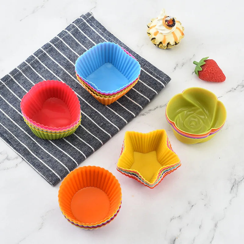 6/12PCS Silicone Muffin Mold Round Muffin Cup Heart Cake Baking Mold Kitchen Cooking Supplies Cake Decorating Tools